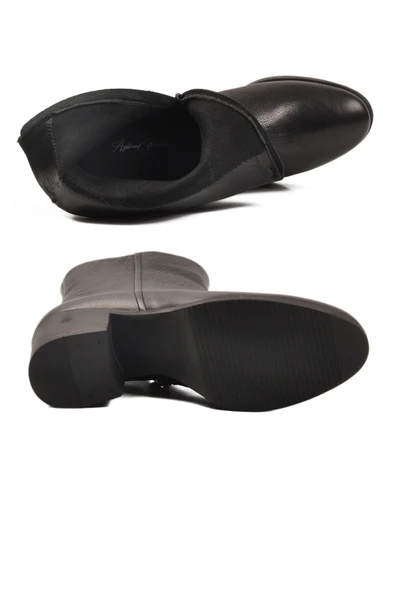 Ayakmod Siyah Hakiki Deri Fermuarlı Polarlı Kadın Bot 92162-1 Z - 5