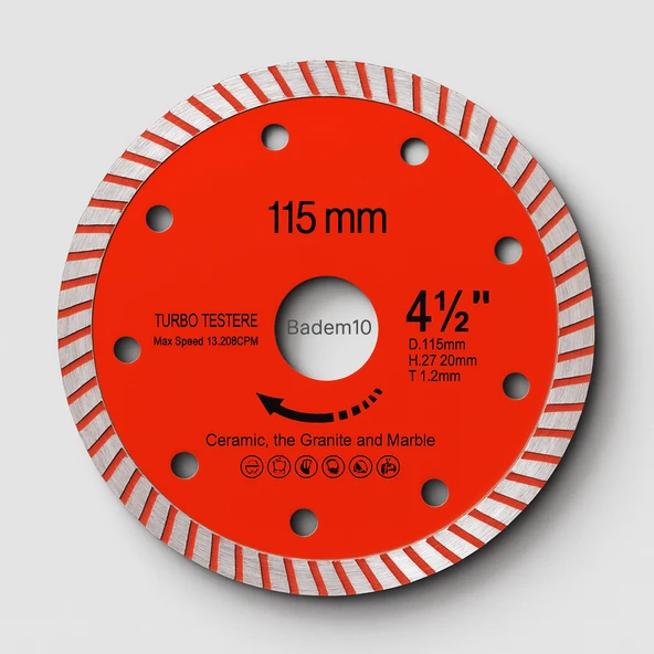 Turbo Elmas Testere Turbo Kesim Kesici Çapaksız Hassas Seramik Mermer Granit Diski 115 mm 4.5 İnç - Resim 2