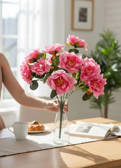 Yapay Çiçek Pembe 10lu Gül Demeti 40*30cm - Resim 6