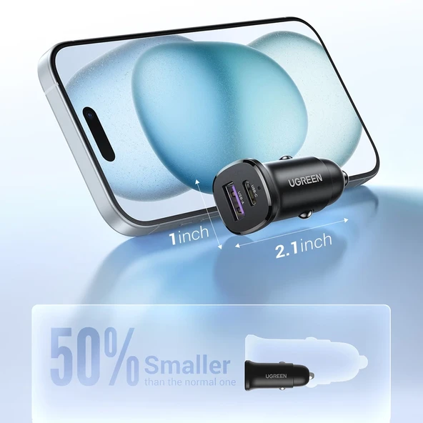 UGREEN 30W 2 Portlu Araç İçi Şarj Cihazı Çakmaklık Adaptörü, 25845 - 5