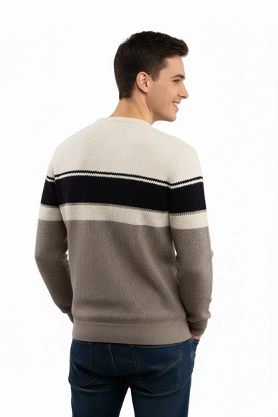 Erkek Sıfır Yaka Kazak Petek Örgü Klasik Kalıp 5244C BGL-ST04861 - Resim 9