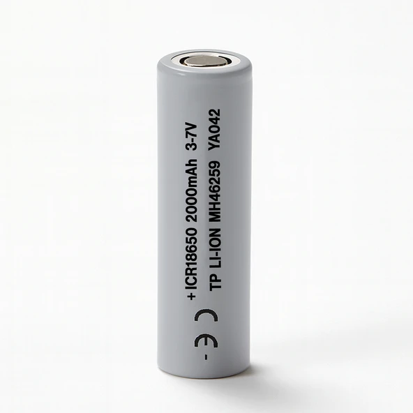 Gri Şarjlı Batarya Pil 3.7V 2000 mAh Li-Ion Uzun Ömürlü Yüksek Kapasite Şarj Edilir 1CR 18650