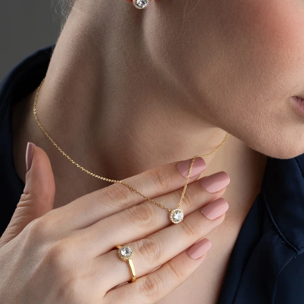 Vaoov 925 Ayar Gümüş 3lü Tektaş Set - Resim 3