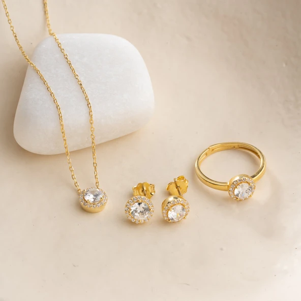 Vaoov 925 Ayar Gümüş 3lü Tektaş Set - Resim 5