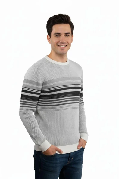 Erkek Sıfır Yaka Kazak Selanik Örgü Klasik Kalıp 5245C BGL-ST04860 - Resim 7