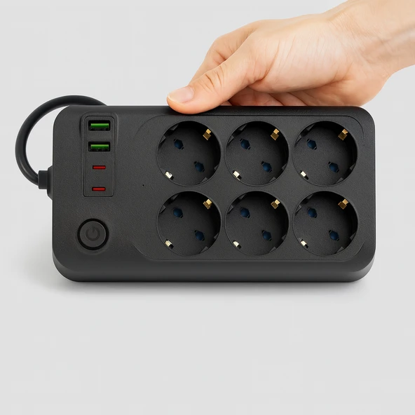 Akım Korumalı Topraklı Golyat Grup Şarj Fiş Priz 6 Prizli 4 USB Girişli 2 Metre Uzatma Kablosu - 4