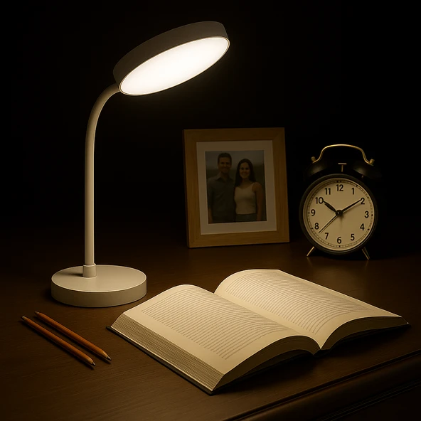 Masa Üstü Lamba Şarjlı Akrobat 360° 3 Kademe Dokunmatik Çalışma Okuma Işığı Gece Lambası Soft Işık - Resim 2