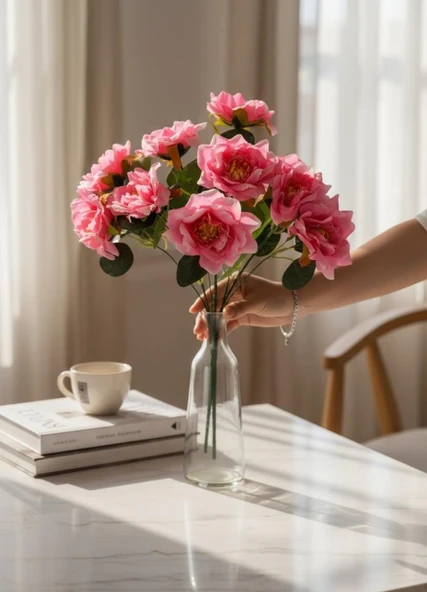 Yapay Çiçek Pembe 10lu Gül Demeti 40*30cm ürün görseli