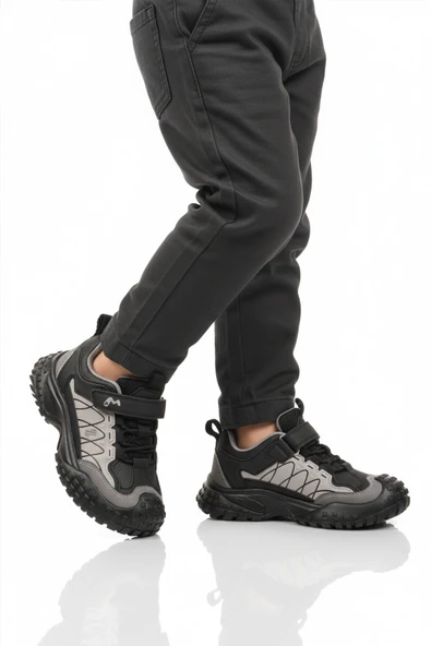 Marcokids Gri Cırtlı Kaymaz Hafif Esnek Erkek Çocuk Spor Ayakkabı 22676 F ürün görseli