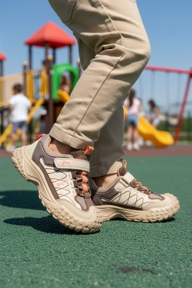 Marcokids Bej Cırtlı Kaymaz Hafif Esnek Erkek Çocuk Spor Ayakkabı 22676 F - 3