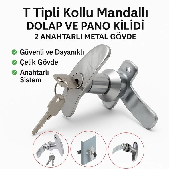 Mandallı Kollu T Tipli Dolap Çekmece Kilidi 2 Anahtarlı Metal Mobilya Elektrik Pano Kilidi 1 Adet ürün görseli