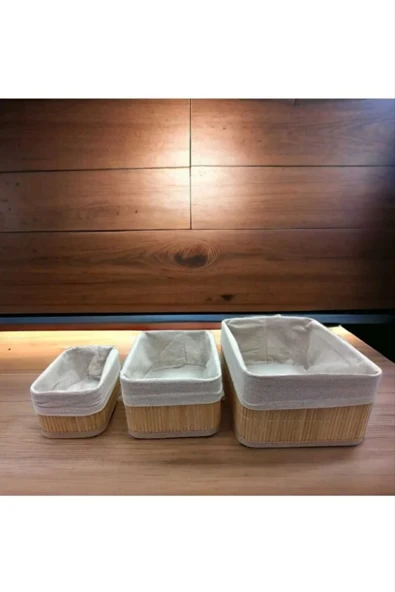 Hasır 3'lü Sepet Seti Banyo Sepeti Mutfak Sepeti Doğal Astarlı Kozmetik Dolap İçi Çok Amaçlı Düzenleyici - Resim 8