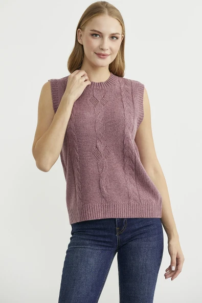 Salaş Yünlü Triko Süveter - Gül - Resim 2