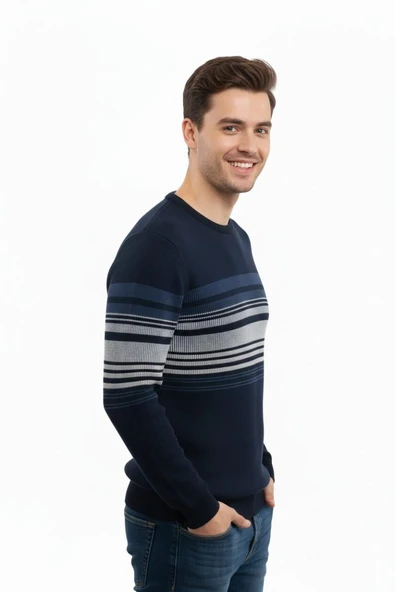 Erkek Sıfır Yaka Kazak Selanik Örgü Klasik Kalıp 5245C BGL-ST04860 - Resim 6