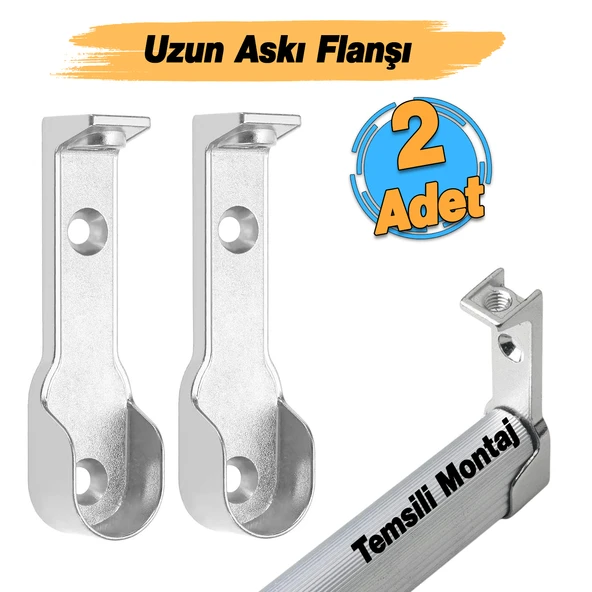 (2 ADET) Uzun Askı Flanşı Dolap Boru Sabitleme Kıyafet Elbise Askı Flanş Aparatı Krom 70 mm - Resim 3