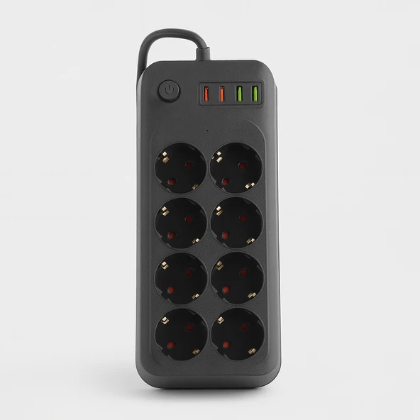 Akım Korumalı Topraklı Golyat Grup Şarj Fiş Priz 8 Prizli 4 USB Girişli 2 Metre Uzatma Kablosu - Resim 5
