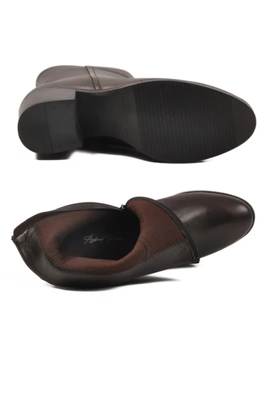 Ayakmod Kahve Hakiki Deri Fermuarlı Polarlı Kadın Bot 92162-1 Z - 5