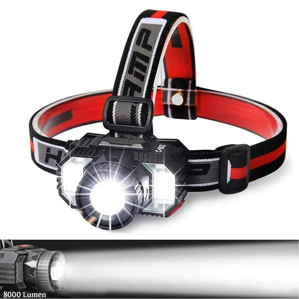 Kafa Lambası Şarjlı Type-c Şarj Beyaz Işık Kırmızı Sos Işık Su Geçirmez 1800 mAh 800 Lümen - Resim 5