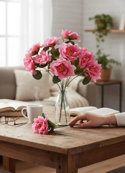 Yapay Çiçek Pembe 10lu Gül Demeti 40*30cm - Resim 8