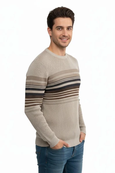 Erkek Sıfır Yaka Kazak Selanik Örgü Klasik Kalıp 5245C BGL-ST04860 - Resim 8