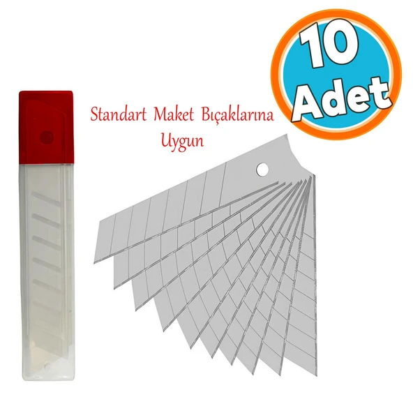 Maket Bıçağı Yedeği Ucu Kalınlık 0.50 mm En: 1.8 cm Uzunluk: 10 cm Kırılabilir Yedek Uç 10 Adet
