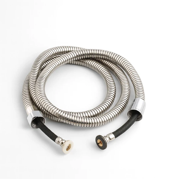 Paslanmaz Örgülü Duş Bağlantı Hortumu 150 cm Dayanıklı Esnek Banyo Aksesuarı Bağlantı Krom Gümüş - Resim 4
