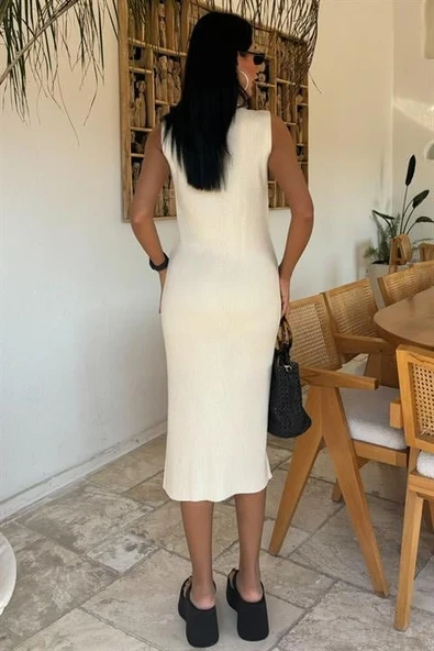 Önü Düğmeli Fitilli Kolsuz Elbise 2832 - Resim 3