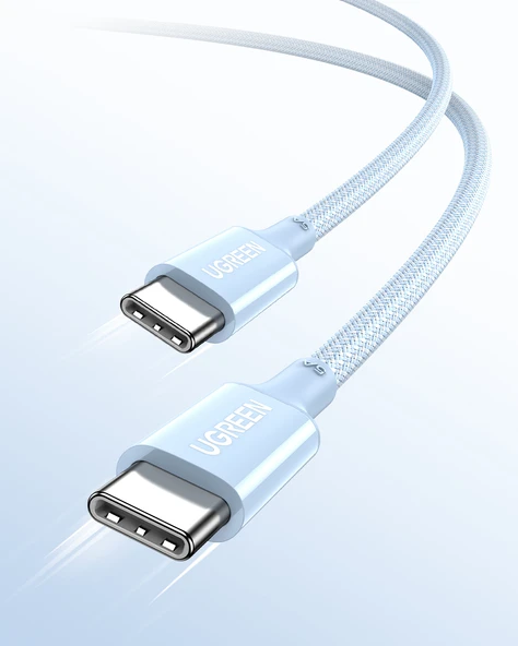 UGREEN USB-C 100W 5A QC PD Örgülü Hızlı Şarj Kablosu, 1 Metre, Mavi, 65253 - Resim 2