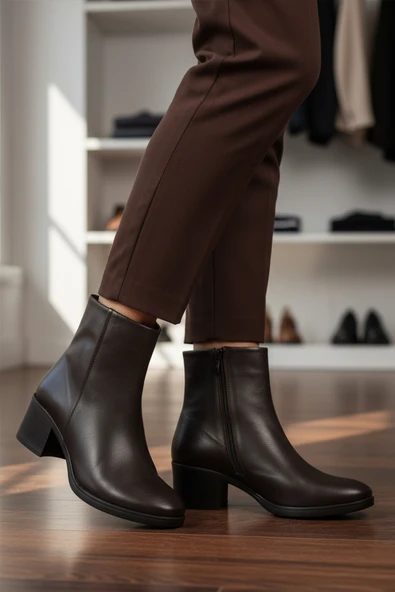 Ayakmod Kahve Hakiki Deri Fermuarlı Polarlı Kadın Bot 92162-1 Z - 3