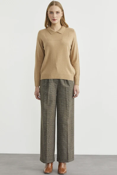 Bebe Yaka Yünlü Triko Kazak - Kamel - Resim 3