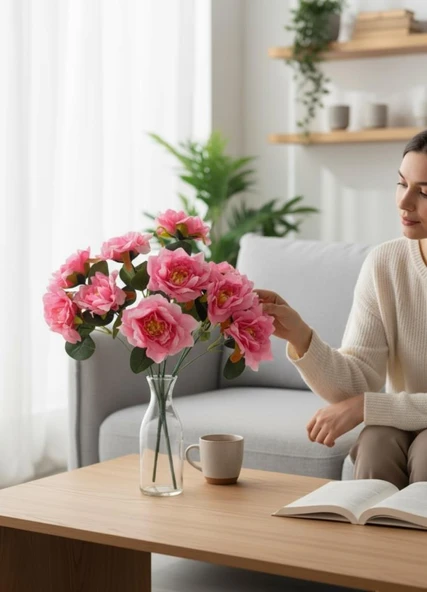 Yapay Çiçek Pembe 10lu Gül Demeti 40*30cm - Resim 4