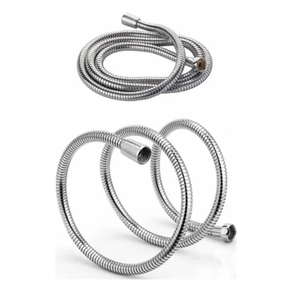 Paslanmaz Örgülü Duş Bağlantı Hortumu 150 cm Dayanıklı Esnek Banyo Aksesuarı Bağlantı Krom Gümüş - Resim 3