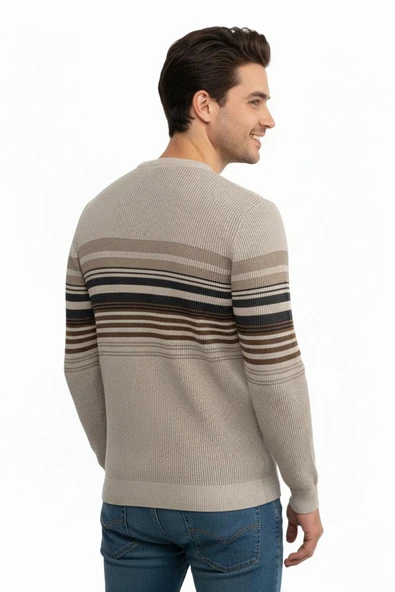 Erkek Sıfır Yaka Kazak Selanik Örgü Klasik Kalıp 5245C BGL-ST04860 - Resim 12