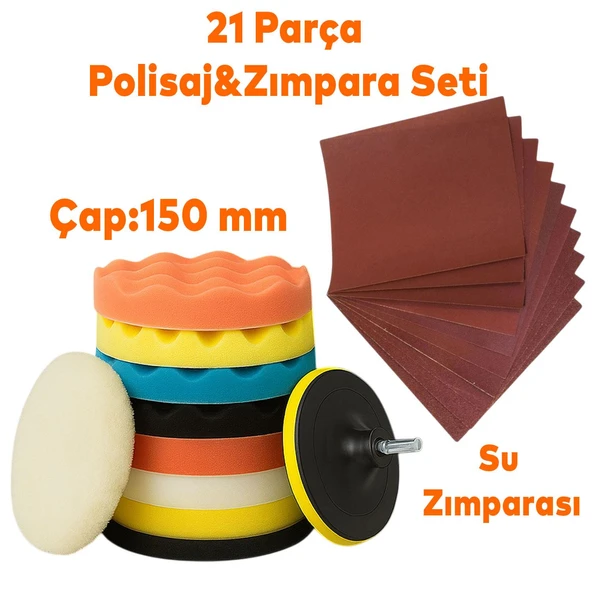 Polisaj Süngeri Seti Toplam 21 Parça Sulu Zımpara Parlatma Pedi Matkap Uyumlu Oto Pasta Cila 150 mm ürün görseli
