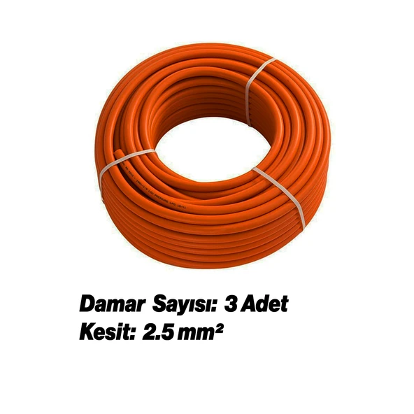 %100 Bakır Çok Telli 3x2.5 mm (10 Metre) Elektrik Kablosu Turuncu Elektrikli Araç Şarj Uygun Uyumlu - 4