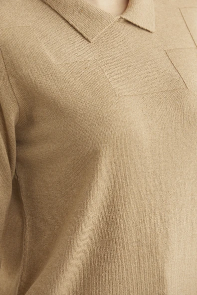 Bebe Yaka Yünlü Triko Kazak - Kamel - Resim 4