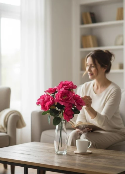 Yapay Çiçek Fuşya 10lu Gül Demeti 40*30cm - Resim 8