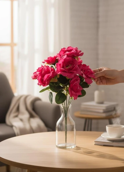 Yapay Çiçek Fuşya 10lu Gül Demeti 40*30cm - Resim 4