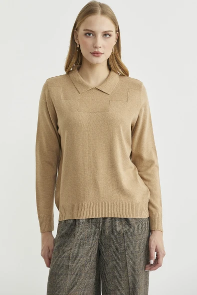 Bebe Yaka Yünlü Triko Kazak - Kamel ürün görseli