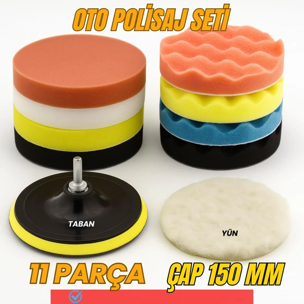 Polisaj Süngeri Seti + 300 Gr Cila 150 mm Matkap Uyumlu Oto Seramik Wax Pasta Cila Parlatma Pedi - 6
