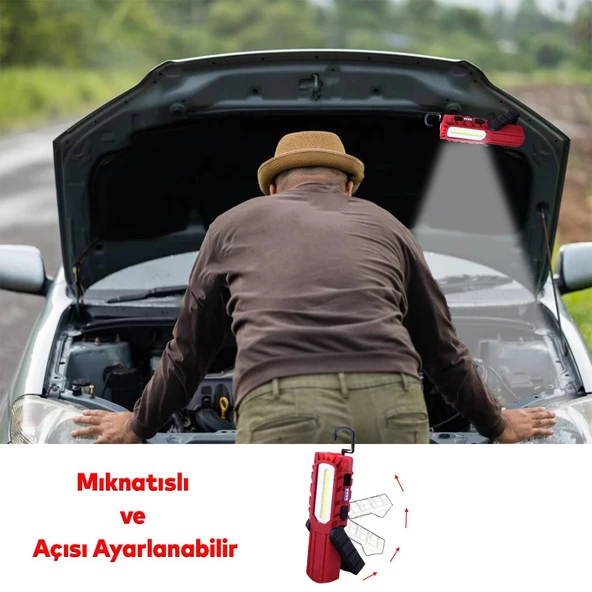 Mıknatıslı İş Lambası Led El Feneri Askılı Işıldak Kamp Lambası 5+1 W Şarjlı Gece Lambası 4400 mAh - Resim 4