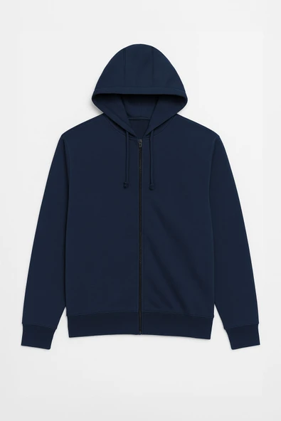 Erkek Fermuarlı Kapüşonlu İçi Polarlı Lacivert Sweatshirt ürün görseli