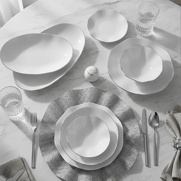 Güral Porselen Nesrin 52 Parça Gümüş Fileli Yemek Takımı - 2