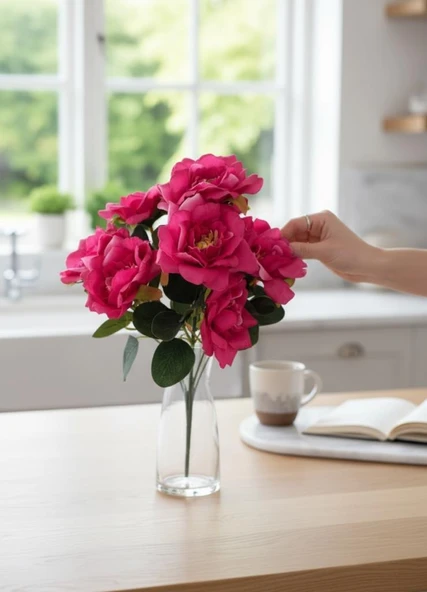 Yapay Çiçek Fuşya 10lu Gül Demeti 40*30cm ürün görseli 1