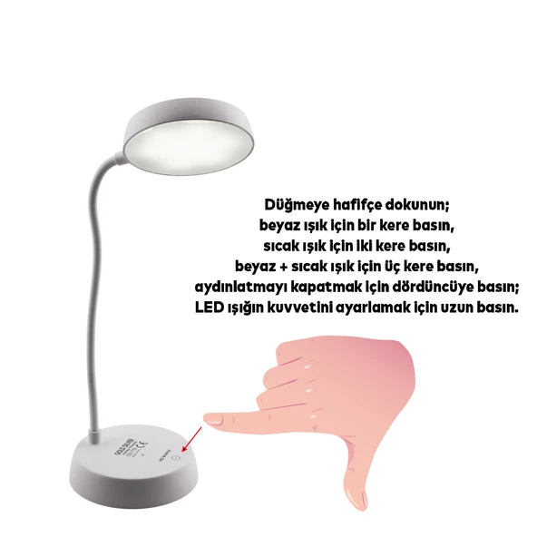 Masa Üstü Lamba Şarjlı Akrobat 360° 3 Kademe Dokunmatik Çalışma Okuma Işığı Gece Lambası Soft Işık - Resim 3