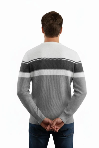 Erkek Sıfır Yaka Kazak Petek Örgü Klasik Kalıp 5244C BGL-ST04861 - Resim 8