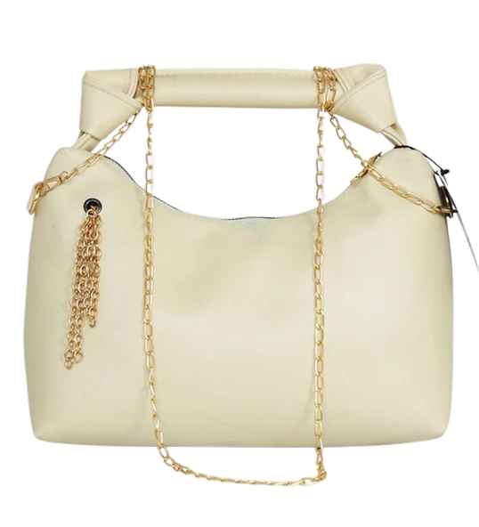 Zincir Askılı Deri Çanta-KREM