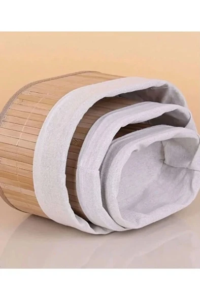 Bambu 3 Lü Sepet Seti Banyo Sepeti Mutfak Sepeti Doğal Astarlı Kozmetik Dolap İçi Çok Amaçlı Düzenleyici - 4