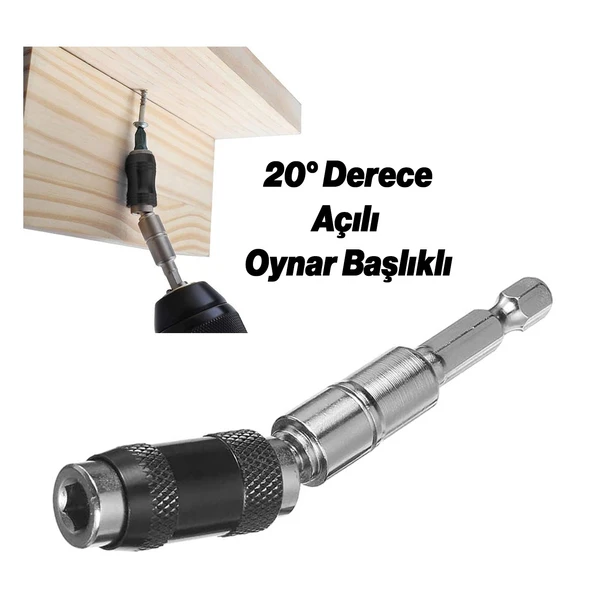 1 Adet Açılı Oynar Başlıklı Bits Uç 1/4" 90 mm Manyetik Mıknatıslı Matkap Uyumlu 20° Lokma Ucu - 3