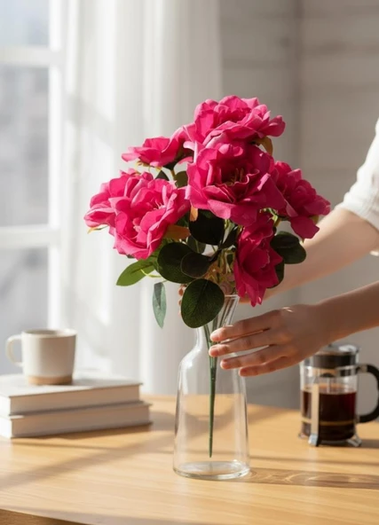 Yapay Çiçek Fuşya 10lu Gül Demeti 40*30cm - Resim 5